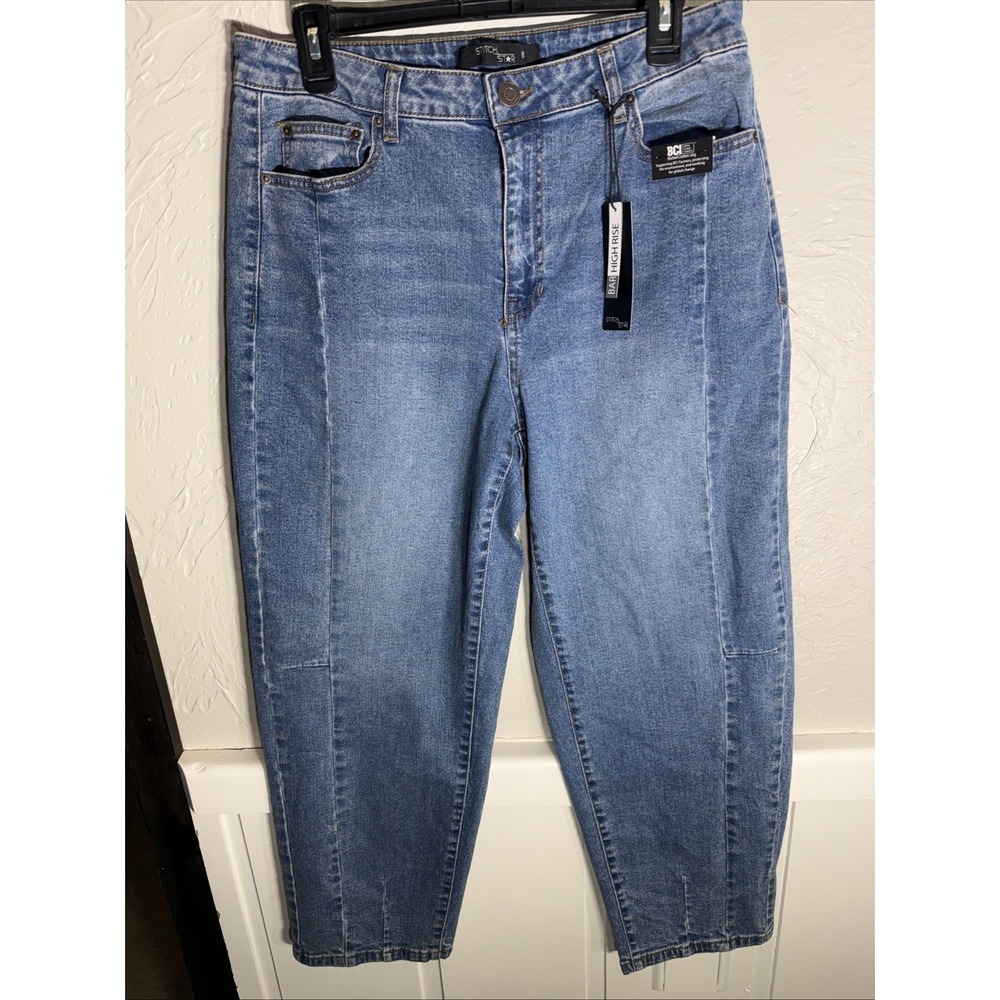 Stitch Star High‎ Rise Barrel Jeans WMN's 8, 26" LENGTH Trending Stretch Cotton